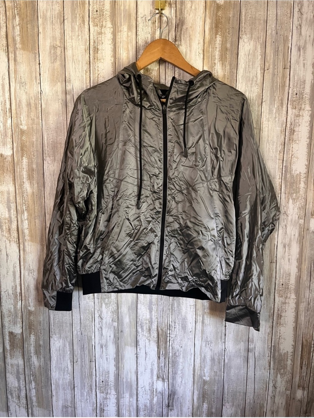 ZYIA Active Silver Galaxy Jacket Medium Metallic Hooded Windbreaker - Picture 2 of 8